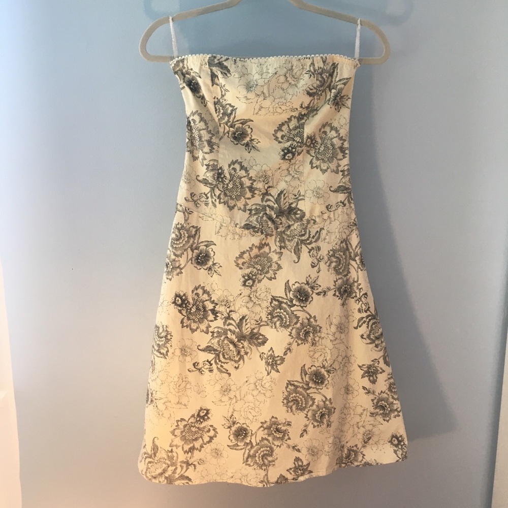 90s strapless floral print dress sexy cream/black